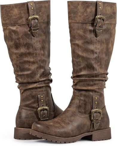 SheSole Women's Knee High Boots with Hidden Stretch Panel & Side Zipper – Chunky Low Heel, Round Toe – Comfortable Western Style Boots for Teachers, Office, Daily Commute in Saudi Arabia
