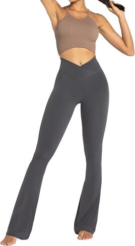 Sunzel Flare Leggings, Crossover Yoga Pants with Tummy Control, High Waisted and Wide Leg, No Front Seam Grey XX-Large 34" Inseam in Saudi Arabia