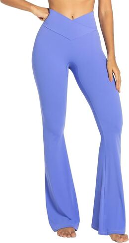 Sunzel Flare Leggings, Crossover Yoga Pants with Tummy Control, High Waisted and Wide Leg, No Front Seam Periwinkle Medium 32" Inseam in Saudi Arabia