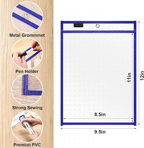 Nezyo 50 Pieces Dry Erase Pockets Plastic Job Ticket Holders Shop Holder Order Pockets Clear Sleeves Tickets Folders Plastic Sleeves for Paper Teacher Supplies for Classroom(Black,14 x 10 Inches) in Kuwait