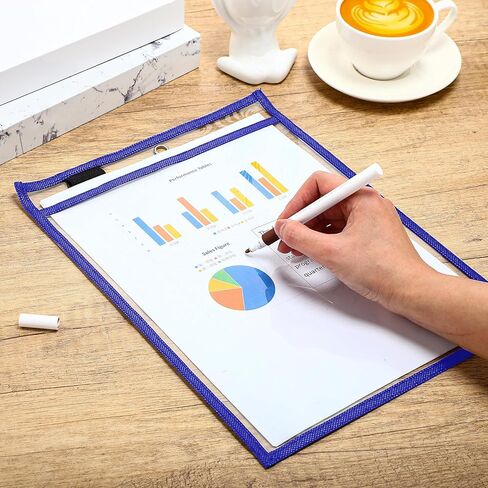 Nezyo 50 Pieces Dry Erase Pockets Plastic Job Ticket Holders Shop Holder Order Pockets Clear Sleeves Tickets Folders Plastic Sleeves for Paper Teacher Supplies for Classroom(Black,14 x 10 Inches) in Kuwait