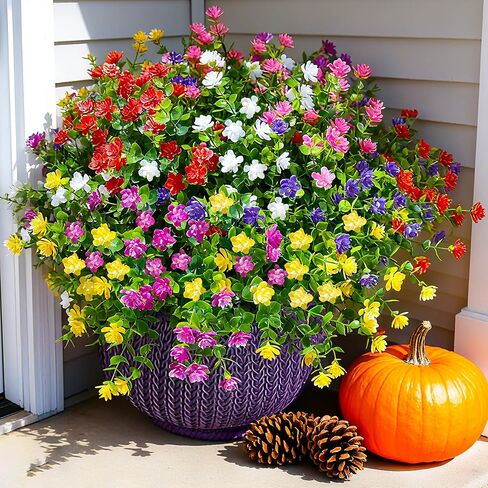 Ivydale Artificial Fake Outdoor Outside Mums Flowers Plants for Fall Autumn, 12 Bundles Faux Orange Plastic Shrubs Greenery Look Real UV Resistant for Front Door Porch Patio Balcony Garden Yard Decor in Saudi Arabia