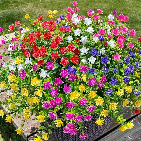 Ivydale Artificial Fake Outdoor Outside Mums Flowers Plants for Fall Autumn, 12 Bundles Faux Orange Plastic Shrubs Greenery Look Real UV Resistant for Front Door Porch Patio Balcony Garden Yard Decor in Saudi Arabia