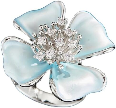 Kokoma White Enamel Flower Ring with Crystal Center Cubic Zirconia Floral Wrap Finger Ring Wedding Band Promise Engagement Eternity Rings Elegant Jewelry for Women in Kuwait