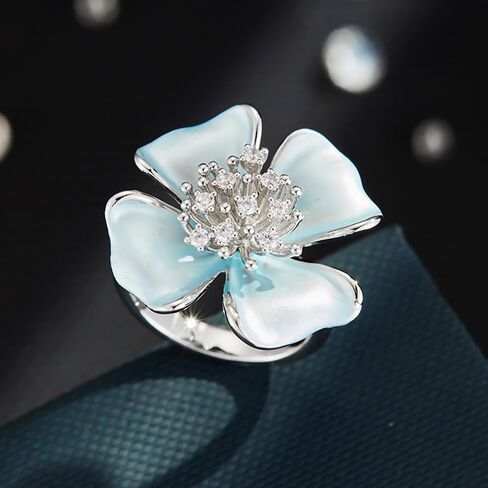 Kokoma White Enamel Flower Ring with Crystal Center Cubic Zirconia Floral Wrap Finger Ring Wedding Band Promise Engagement Eternity Rings Elegant Jewelry for Women in Kuwait