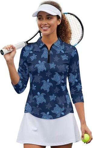 Womens Golf Polo Shirts Zipper 3/4 Sleeve Moisture Wicking Sun Protection Workout Tennis Tops Size S-2XL in Kuwait