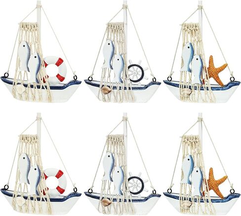 Dedoot Wooden Sailing Boat Model Mini, Handmade Vintage Nautical Wood Sailing Boat Decoration for Table Ornament, Photo Props, Beach Ocean Theme Party and Room Decor, Pack of 6 in Saudi Arabia