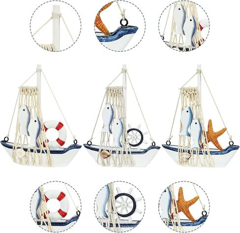 Dedoot Wooden Sailing Boat Model Mini, Handmade Vintage Nautical Wood Sailing Boat Decoration for Table Ornament, Photo Props, Beach Ocean Theme Party and Room Decor, Pack of 6 in Saudi Arabia