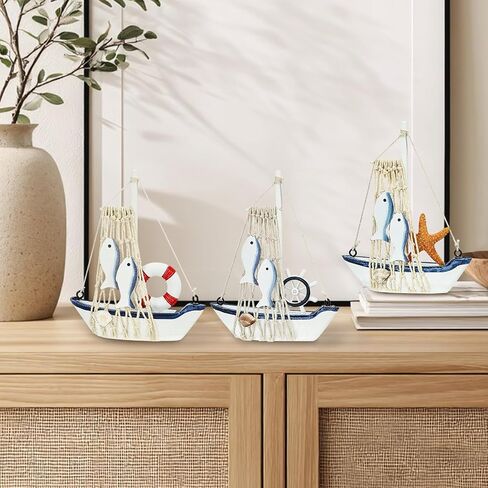 Dedoot Wooden Sailing Boat Model Mini, Handmade Vintage Nautical Wood Sailing Boat Decoration for Table Ornament, Photo Props, Beach Ocean Theme Party and Room Decor, Pack of 6 in Saudi Arabia