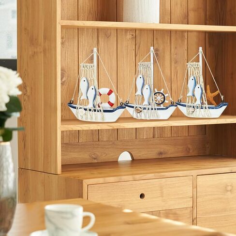 Dedoot Wooden Sailing Boat Model Mini, Handmade Vintage Nautical Wood Sailing Boat Decoration for Table Ornament, Photo Props, Beach Ocean Theme Party and Room Decor, Pack of 6 in Saudi Arabia