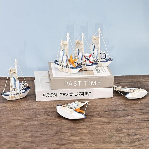Dedoot Wooden Sailing Boat Model Mini, Handmade Vintage Nautical Wood Sailing Boat Decoration for Table Ornament, Photo Props, Beach Ocean Theme Party and Room Decor, Pack of 6 in Saudi Arabia