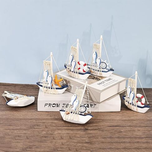Dedoot Wooden Sailing Boat Model Mini, Handmade Vintage Nautical Wood Sailing Boat Decoration for Table Ornament, Photo Props, Beach Ocean Theme Party and Room Decor, Pack of 6 in Saudi Arabia
