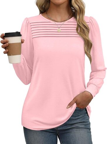 XIEERDUO Long Sleeve Shirts for Women 2024 Fall Outfits Trendy Pleated Loose Fit Casual Tunics to wear with Leggings in Kuwait