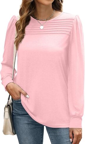 XIEERDUO Long Sleeve Shirts for Women 2024 Fall Outfits Trendy Pleated Loose Fit Casual Tunics to wear with Leggings in Kuwait