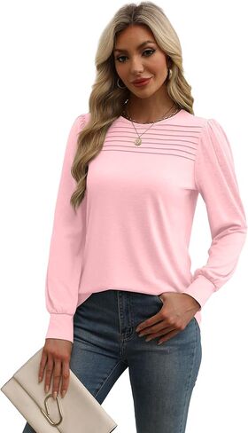 XIEERDUO Long Sleeve Shirts for Women 2024 Fall Outfits Trendy Pleated Loose Fit Casual Tunics to wear with Leggings in Kuwait