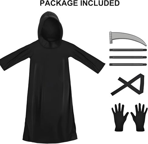 زي الهالوين غريم ريبر - رداء أسود بغطاء للرأس مع منجل وقفازات وحزام - عباءة الهالوين التنكرية للرجال والنساء in Kuwait