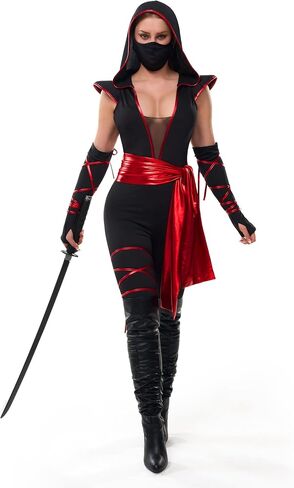 Spooktacular Creations 6 Pcs Halloween Ninja Costume for Women with Ninja Mask for Adult Halloween Costume Party in Saudi Arabia