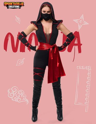 Spooktacular Creations 6 Pcs Halloween Ninja Costume for Women with Ninja Mask for Adult Halloween Costume Party in Saudi Arabia