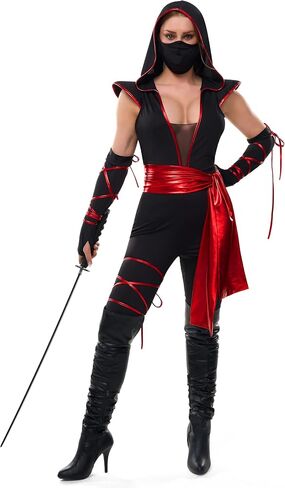 Spooktacular Creations 6 Pcs Halloween Ninja Costume for Women with Ninja Mask for Adult Halloween Costume Party in Saudi Arabia