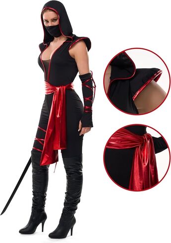 Spooktacular Creations 6 Pcs Halloween Ninja Costume for Women with Ninja Mask for Adult Halloween Costume Party in Saudi Arabia