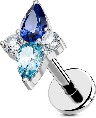 OUFER Helix Piercing Jewelry 18G Blue gradient CZ Flat Back Threadless Labret Lip Piercing, G23 Solid Titanium Forward Helix Earrings, Push Pin Cartilage Tragus Earrings For Women Men in Saudi Arabia