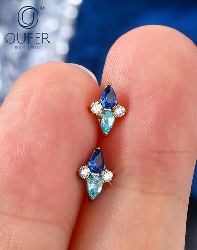 OUFER Helix Piercing Jewelry 18G Blue gradient CZ Flat Back Threadless Labret Lip Piercing, G23 Solid Titanium Forward Helix Earrings, Push Pin Cartilage Tragus Earrings For Women Men in Saudi Arabia
