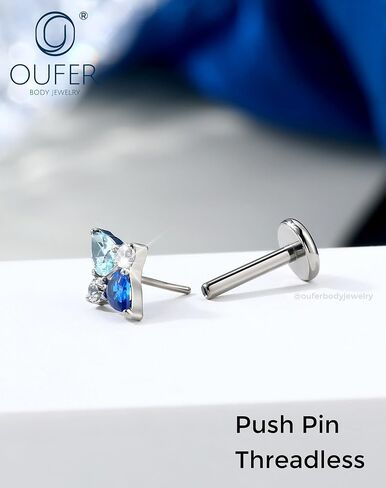 OUFER Helix Piercing Jewelry 18G Blue gradient CZ Flat Back Threadless Labret Lip Piercing, G23 Solid Titanium Forward Helix Earrings, Push Pin Cartilage Tragus Earrings For Women Men in Saudi Arabia