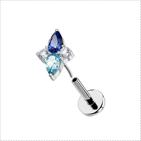 OUFER Helix Piercing Jewelry 18G Blue gradient CZ Flat Back Threadless Labret Lip Piercing, G23 Solid Titanium Forward Helix Earrings, Push Pin Cartilage Tragus Earrings For Women Men in Saudi Arabia