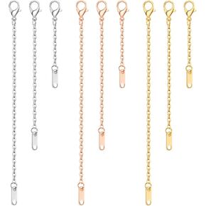 9pcs Gold Necklace Extender 2", 4", 6" Delicate Necklace Extender Chain Set Stainless Steel Chain Extenders for Women Necklaces Jewelry Chains Extenders for Bracelet Anklet (Gold/Silver/Rose Gold) in Saudi Arabia