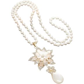 14k gold plated Long pearl flower crystal zircon necklaces hypoallergenic fashion women pendant necklace in Saudi Arabia