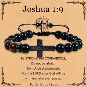 Cross Bracelet for Mens Gifts - 8mm Tiger Eye Natural Beads, Stainless Steel Cross Pendant Charm, Religious Christian Easter Baptism Christmas Bracelets Jewelry for Dad Husband Brother in Saudi Arabia