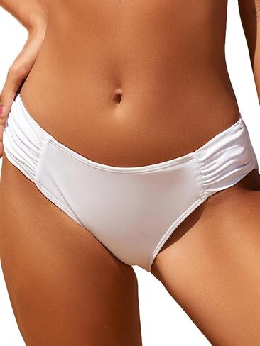 Women Low Rise Bikini Bottoms Full Coverage Ruched Swimsuits Swimwear Bathing Suit Bottom in Saudi Arabia