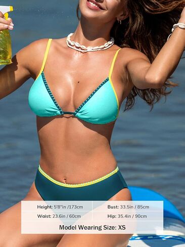 CUPSHE Women's Bikini Sets Two Piece Swimsuit Bathing Suits V Neck Colorblock Back Tie Adjustable Straps Stitching in Saudi Arabia