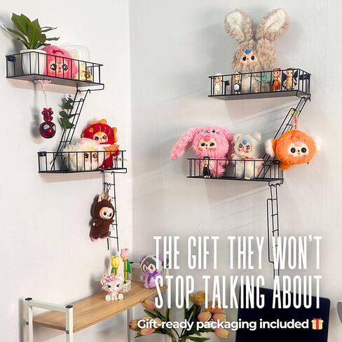 4 Tier Fire Escape Wall Shelf – New York Decorative Floating Shelf – Wall Art Ladder Shelf – Black Metal Trinket Shelves for Bedroom, Home, Office, Storage and Display - Giftable Option in Saudi Arabia
