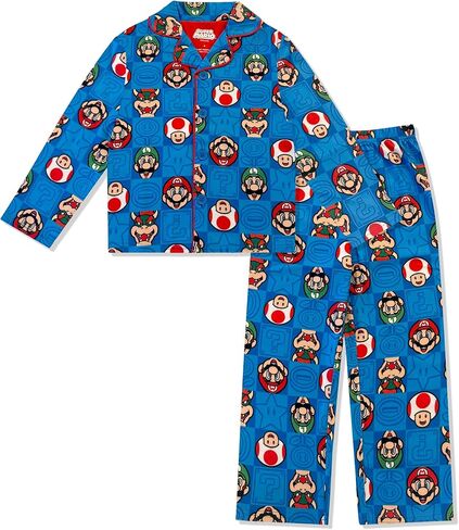 Super Mario Boy's Pajama Set - 2 Piece Boys Flannel Coat Style Matching PJs, Kids Button Down Long Family Christmas Pajamas in Kuwait