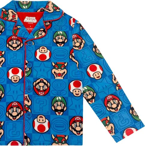 Super Mario Boy's Pajama Set - 2 Piece Boys Flannel Coat Style Matching PJs, Kids Button Down Long Family Christmas Pajamas in Kuwait