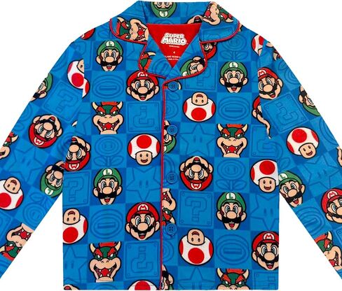 Super Mario Boy's Pajama Set - 2 Piece Boys Flannel Coat Style Matching PJs, Kids Button Down Long Family Christmas Pajamas in Kuwait