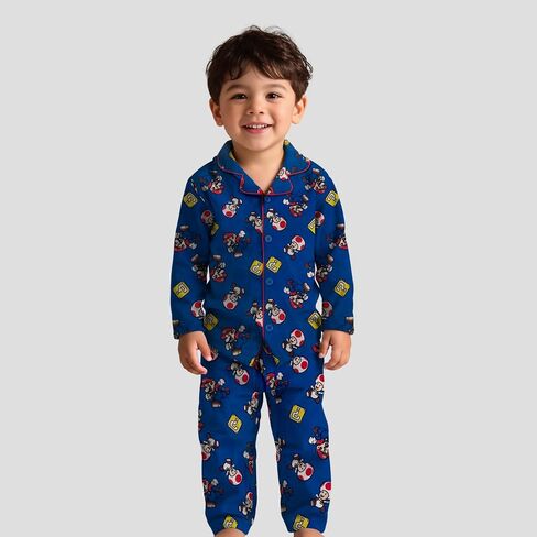 Super Mario Boy's Pajama Set - 2 Piece Boys Flannel Coat Style Matching PJs, Kids Button Down Long Family Christmas Pajamas in Kuwait