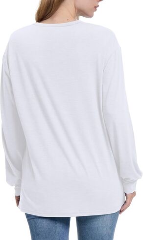 OFEEFAN Long Sleeve Shirts for Women Loose Fit Crew Neck Tunic Tops Basic Tees with Side Split in Kuwait