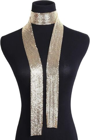 COLORFUL BLING Women Glitter Sparkle Punk Sequins Neck Tie Necklace Thin Skinny Tie Shiny Chain Choker Shawls Party Jewelry in Saudi Arabia
