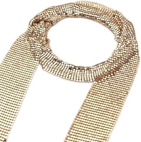 COLORFUL BLING Women Glitter Sparkle Punk Sequins Neck Tie Necklace Thin Skinny Tie Shiny Chain Choker Shawls Party Jewelry in Saudi Arabia