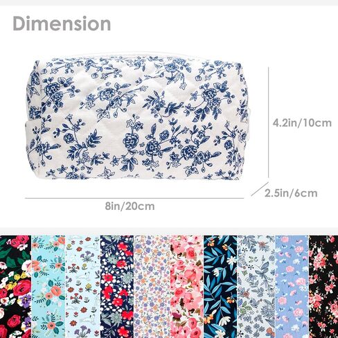 PAZIMIIK Vintage Quilted Makeup Bag Cosmetic Pouch for Brushes Pencils and Travel Make Up Accessories for Women and Girls Jouy Blue in Kuwait