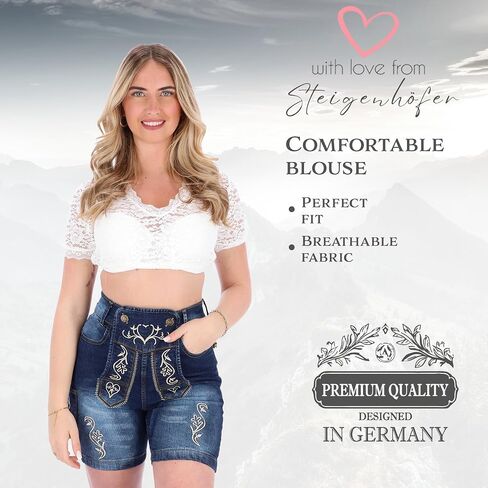 Dirndl Blouse Women with V-Neck - Leni - Soft Fabric - for Oktoberfest - Short Sleeved in Saudi Arabia