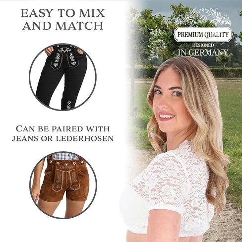 Dirndl Blouse Women with V-Neck - Leni - Soft Fabric - for Oktoberfest - Short Sleeved in Saudi Arabia