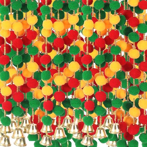 12 Pcs Diwali Decorations Hindu Temple Mandir for Home Marigold Garland 4 ft Long Artificial Marigold Flowers with Gold Bells Decor for Home, Pooja, Diwali, Wedding, Christmas(Colorful) in Saudi Arabia