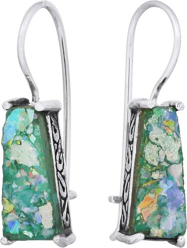 Sterling Silver Ancient Roman Glass Drop Earrings for Women with French Hook Backs in Saudi Arabia