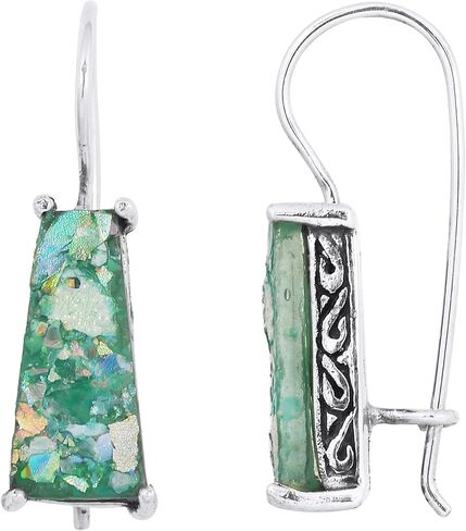 Sterling Silver Ancient Roman Glass Drop Earrings for Women with French Hook Backs in Saudi Arabia