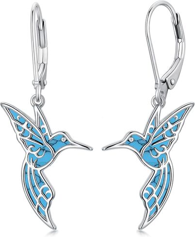 Hummingbird Earrings 925 Sterling Silver Turquoise/Abalone Shell Bird Earrings Dangle Hummingbird Jewelry Gifts for Women Hummingbirds Lovers in Saudi Arabia