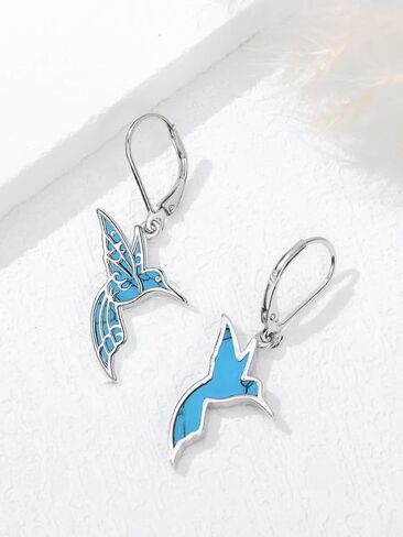 Hummingbird Earrings 925 Sterling Silver Turquoise/Abalone Shell Bird Earrings Dangle Hummingbird Jewelry Gifts for Women Hummingbirds Lovers in Saudi Arabia