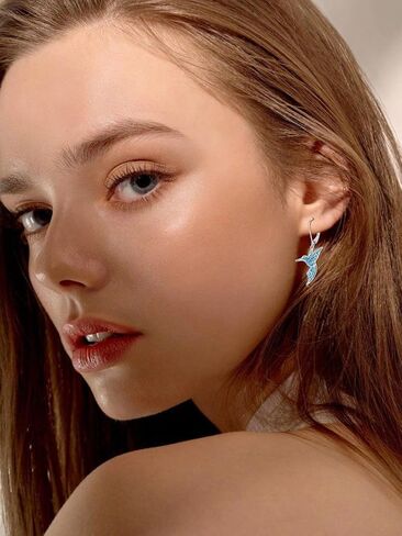 Hummingbird Earrings 925 Sterling Silver Turquoise/Abalone Shell Bird Earrings Dangle Hummingbird Jewelry Gifts for Women Hummingbirds Lovers in Saudi Arabia